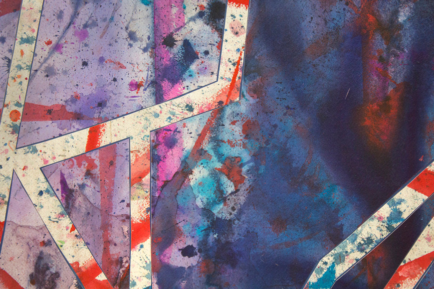 Detail of Untitled (bl.flr.ppr.rd.lns.), 2015, Gouache, glue, paper, aluminum and wood panel