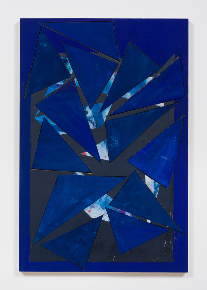 Untitled (bl.ppr.crdbrd.bl.trngls.bl.frm.), 2016, Gouache, graphite, glue, paper, cardboard, aluminum and wood panel