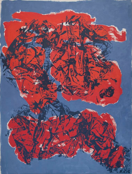 Florence Derive, Red Clouds on Blue, 2015