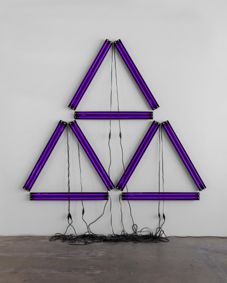 Paul Stephen Benjamin, Black Illuminati, 2021, blacklight, black power strip, black extension cord, 120 x 113 in  (304.8 x 287 cm),  