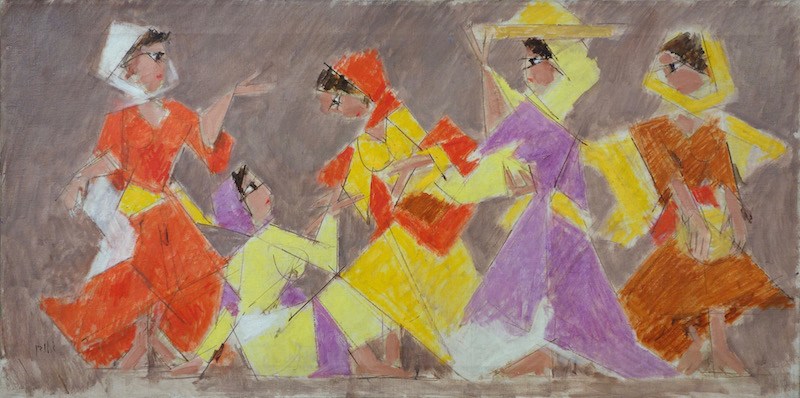 Aryeh Lubin Village Women Figures Oil on Canvas