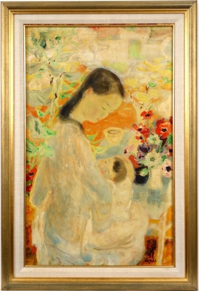 Le Pho Vietnamese M&egrave;re et Enfant Mother and Child Oil on Silk on Board