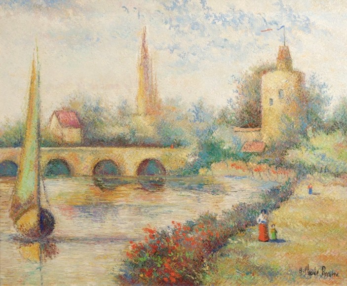 H. Claude Pissarro Le Pont de la Bijude Oil on Canvas