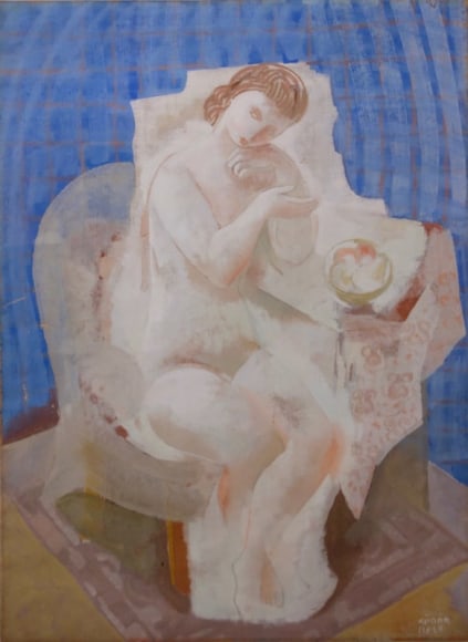 Bela Kadar Hungarian Seated Nude Gouache on Paper Signed