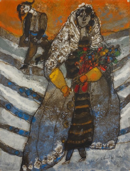 Theo Tobiasse French/Israeli La Juive et le Hassid qui danse  oil