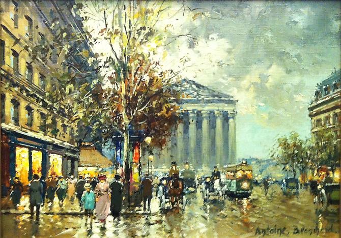 Antoine Blanchard Paris Street Scene Oil on Canvas