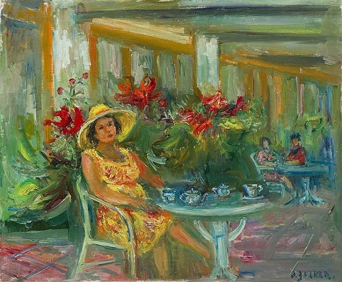 Jacques Zucker Woman in Cafe oil on canvas