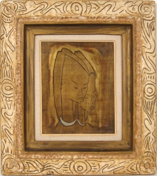 Angel Botello Haitian Girls Oil and Gold Leaf on Masonite Signed