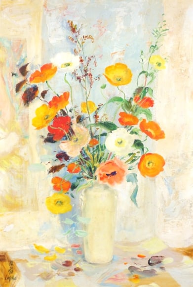 Le Pho Vietnamese Poppies Oil on Silk on Board