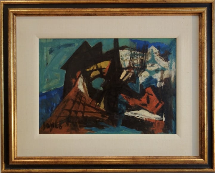 Marcel Janco Israeli Artist Untitled Abstract Oil on Board Signed