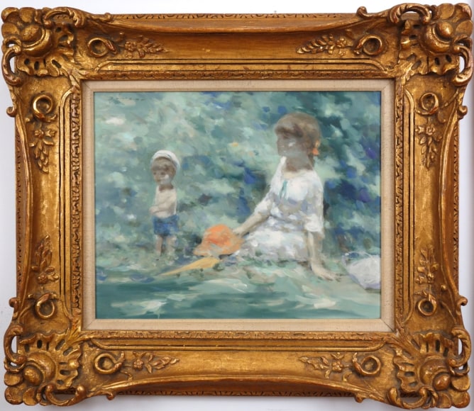 Andre Gisson Mother and Child in the Park Oil on Canvas