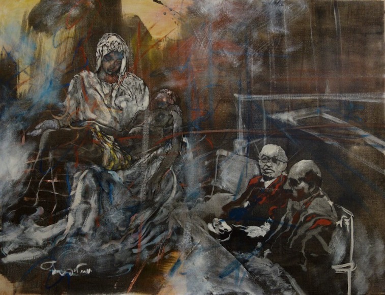 Uri Lifshitz Israeli Artist Pieta Oil on Canvas Signed in Hebrew