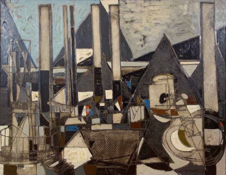 Claude Venard Oil on Canvas Banlieue (Suburbs) 1957