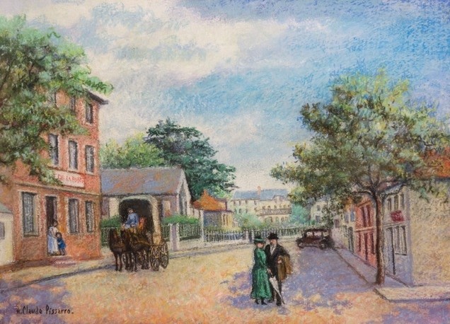 H Claude Pissarro Le Café de la Poste a Tinchebray Pastel on Pastel on Paper