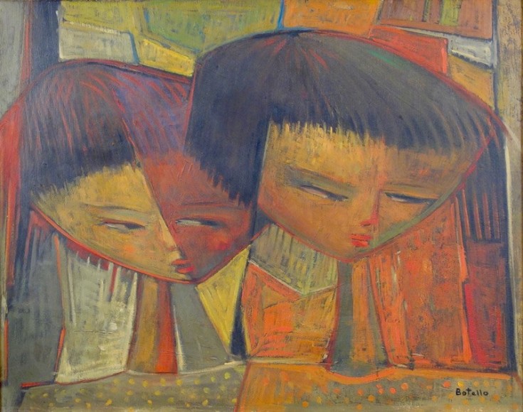 Angel Botello Artist's Children Oil on Board Circa 1960's