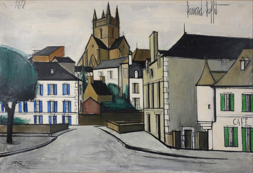 Bernard Buffet Quimperlé Oil on Canvas Signed and Dated