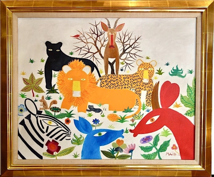 Henri Maik French Artist Animal Painting Oil on Canvas 26 x 32 inches 1979