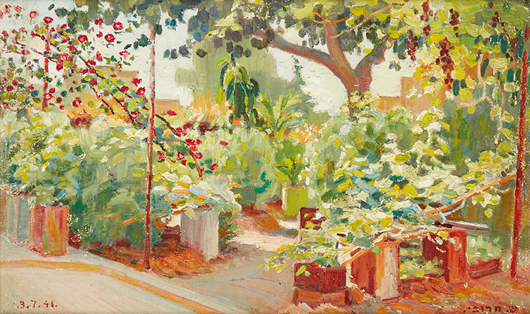 Shmuel Charuvi Israeli The Artists’ Garden Oil on Canvas