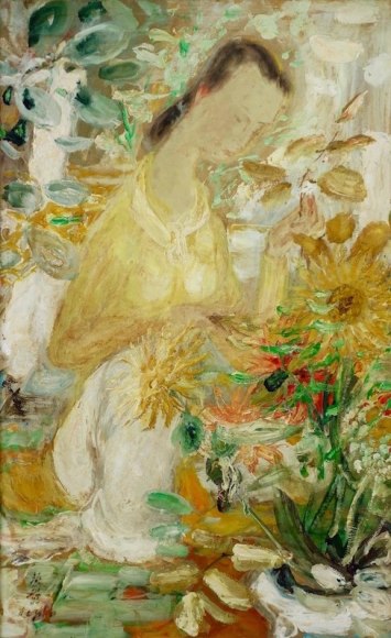 Le Pho Vietnamese Jeune Fille Tri Ce Haut Young Girl Oil on Silk on Board