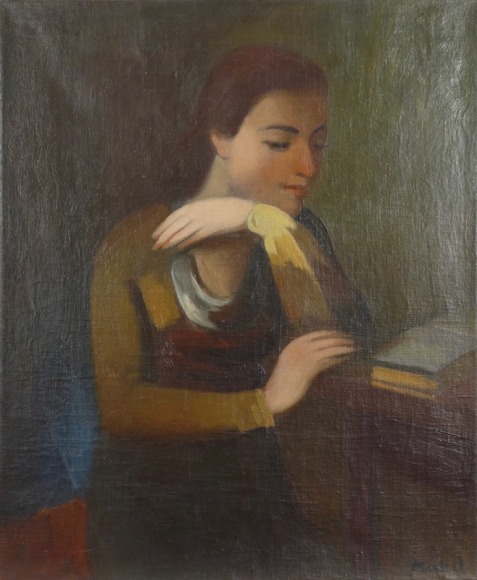 Georg Merkel Austrian Woman Reading Oil on Canvas