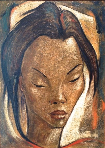 Angel Botello Haitian Girl Oil on Masonite Signed
