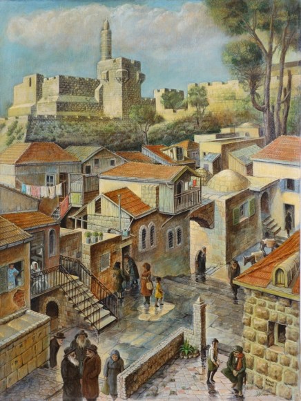 Nahum Gilboa Israeli Montefiore Neighborhood with the Tower of David oil on canvas