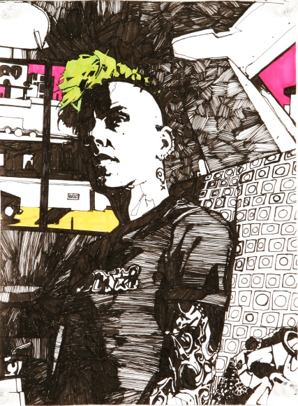 Zak Smith, Self-Portrait In Back Seat, Los Angeles, 2005