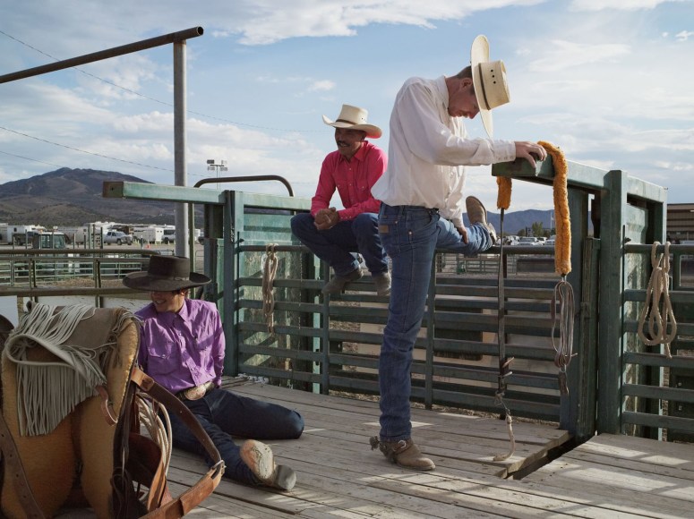 Lucas Foglia, Dakota, Michael, and Jesse, Bronc Riders, Eureka County Fair, Eureka, Nevada, 2012