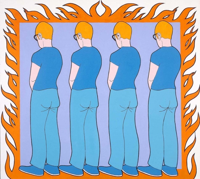 JOHN WESLEY, Four Boys Pissing Into an Arroyo Near Topanga Canyon, California, During a Bush Fire in 1942,&nbsp;1973