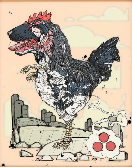 Nicholas Di Genova, Upright Short-Armed Strutter Laying Egg