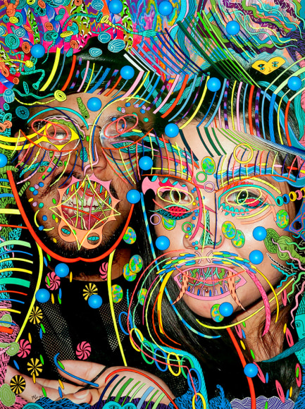 Dex Fernandez Good Morning HOBOS, 2015 Acrylic, ink and embroidery on digital photograph 24 1&frasl;2 x 18 1&frasl;2 in. / 62.3 x 46.8 cm.