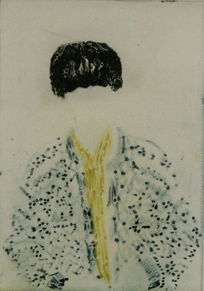 Elin Rodseth Passersby 6, 2013 Photopolymer on paper 3 1/2 x 2 7/8 in. / 8.89 x 7.37 cm. Edition of 20