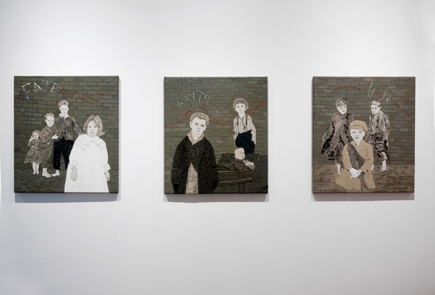 Sue Stone installation of embroidery artworks