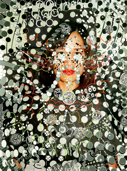 Don&rsquo;t Be a Stranger, 2015 Acrylic, ink and embroidery on digital photograph 24 1&frasl;2 x 18 1&frasl;2 in. / 62.3 x 46.8 cm.