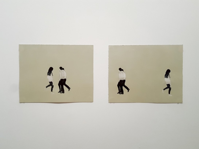Elin R&oslash;dseth Strollers I &amp; II, 2018 Photopolymer and color woodcut in two parts 11 7/8 x 15 in. / 30 x 38 cm. each Edition of 30