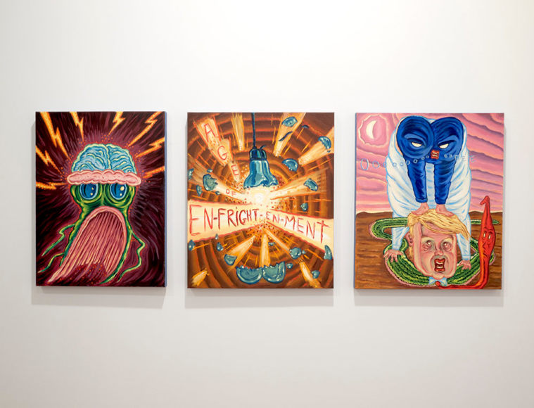 a row of small david sandlin painting
