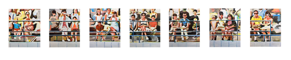 mark mann Front Row, 2016 Acrylic on 7 wood panels 20 x 118 inches overall