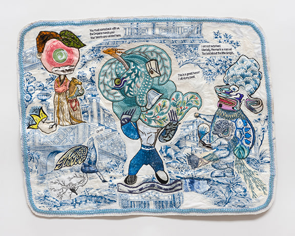 China Marks Pocket Opera, 2016 Fabric, thread, screen-printing ink, button, fusible adhesive