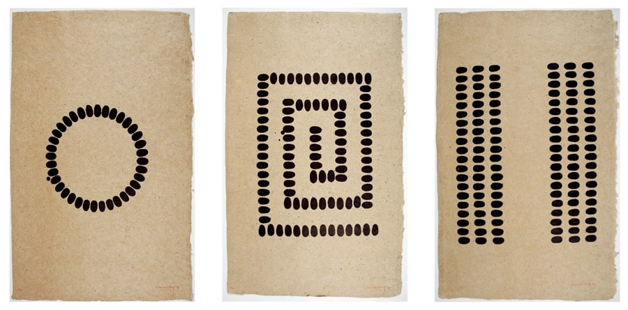 Richard Long Untitled (D, E, F - Vertical), 1994 Suite of three lithographs printed in black on hemp paper 33 x 21 1/2 in. / 83.8 x 54.6 cm. each Edition of 40