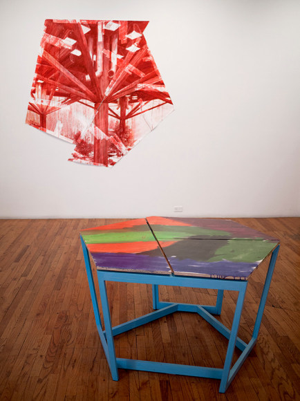 Björn Meyer-Ebrecht Uprising installation view of drawings and wood platforms