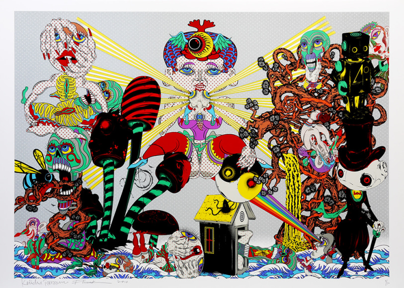 PHUNK (Collaboration with Keiichi Tanaami) Shangri-La Floating in the Waves - Silver, 2010 Screenprint on Kakita paper with  hard gloss and diamond dust