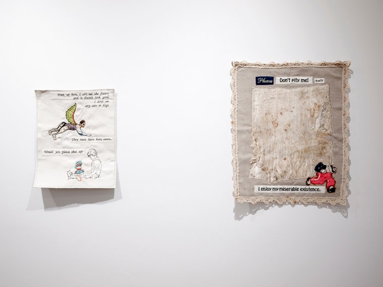 China Marks fabric and embroider collage artwork installation view