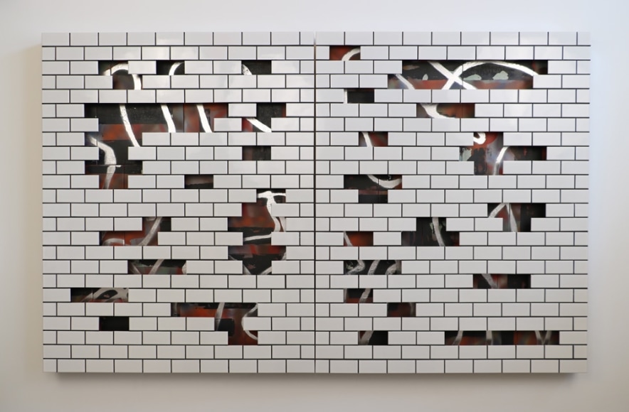 Jeff Schwarz Tile s/n 2017_2_1 Ceramic, steel and silverleaf 48 x 72 x 3 in. / 121.9 x 182.9 x 7.6 cm.