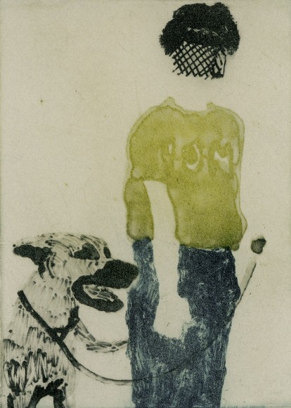 Elin Rodseth Passersby 4, 2013 Photopolymer on paper 3 1/2 x 2 7/8 in. / 8.89 x 7.37 cm. Edition of 20