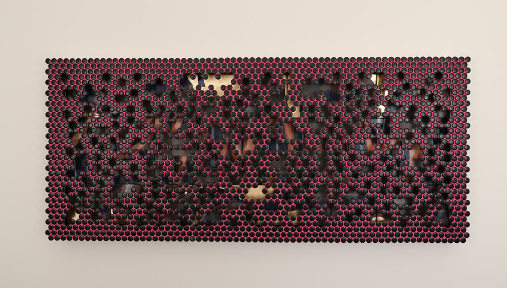 Jeff Schwarz Tile s/n 2017_8_27 Ceramic, steel and gold leaf 24 x 56 x 3 in. / 61 x 142.2 x 7.6 cm.