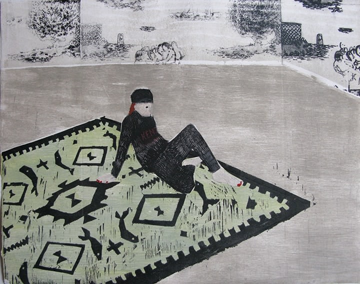 Elin Rodseth Bystander I, 2014 Photopolymer and woodcut on paper 11 7/8 x 15 in. / 30 x 38 cm. Edition of 15