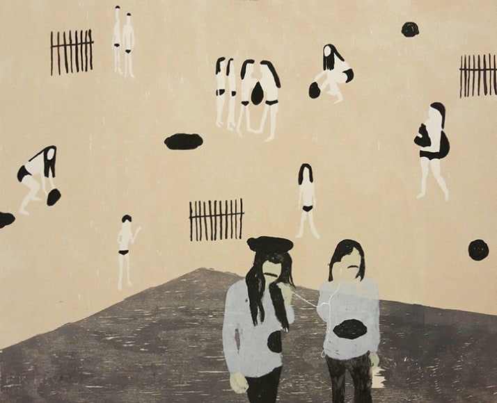 Elin R&oslash;dseth Haters II, 2018 Color woodcut monotype 17 3/4 x 21 in. / 45 x 53 cm. Edition of 20 examples