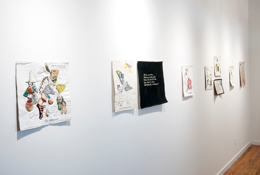 China Marks fabric and embroider collage artwork installation view