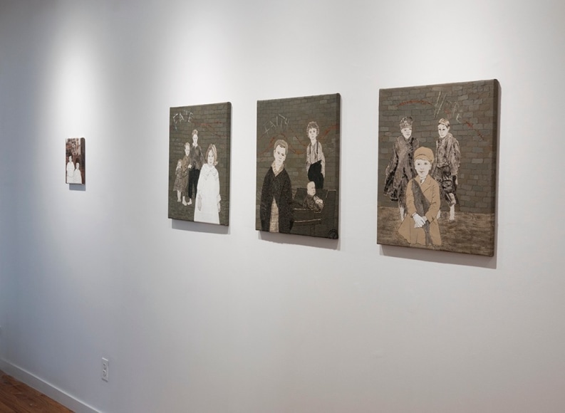 Sue Stone installation of embroidery artworks