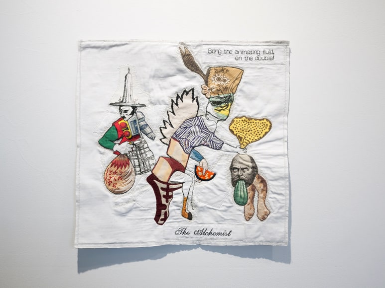 China Marks fabric and embroider collage artwork installation view